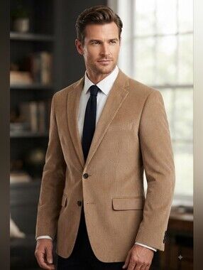 Sergio Martini Tan Corduroy Blazer - Classic Single-Breasted XL Jacket New